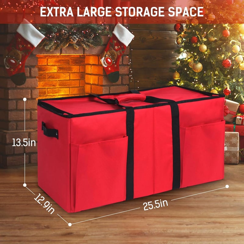 Lambada Christmas Ornament Storage Box, Durable Christmas Storage Container with Adjustable Dividers, Xmas Decorations Organizer – Fits 128 Holiday Ornaments 3 inch – Tear-Proof Fabric (Red) - Image 4